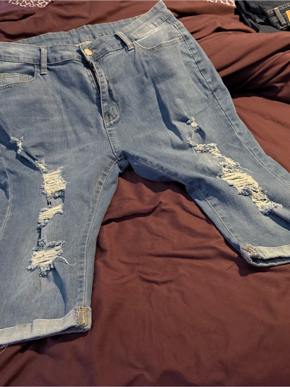 Light Blue Distressed Boyfriend Jeans - Casual Mid-Rise